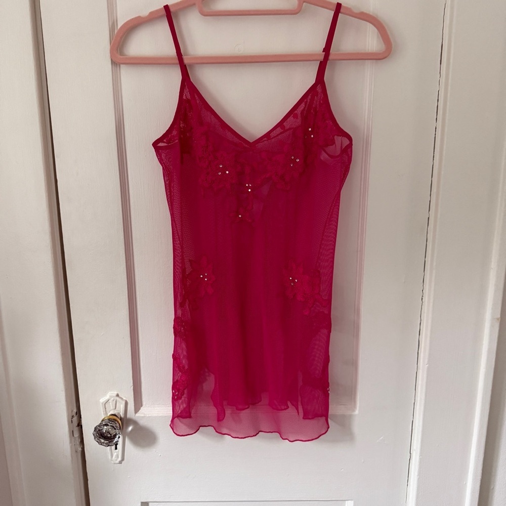 Vintage Victoria’s Secret Mesh Embroidered Babydoll Slip Women’s S Y2K Pink